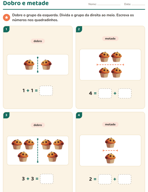 Pré-visualização da ficha de Dobro e metade com Padaria para 1º ano do ensino fundamental