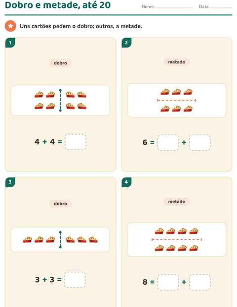 Pré-visualização da ficha de Dobro e metade com Padaria para 1º ano do ensino fundamental