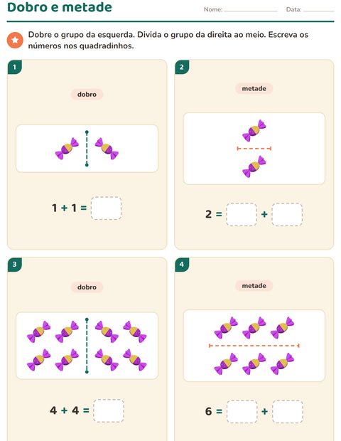 Pré-visualização da ficha de Dobro e metade com Páscoa para 1º ano do ensino fundamental