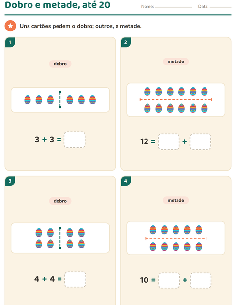 Pré-visualização da ficha de Dobro e metade com Páscoa para 1º ano do ensino fundamental