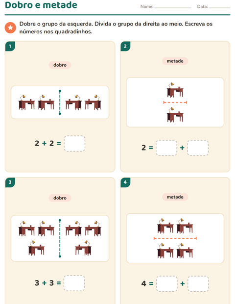 Pré-visualização da ficha de Dobro e metade com Pela casa para 1º ano do ensino fundamental