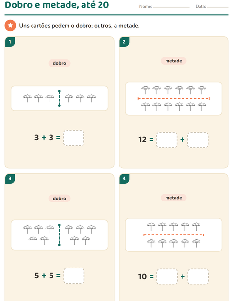 Pré-visualização da ficha de Dobro e metade com Praia PB para 1º ano do ensino fundamental
