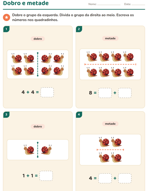 Pré-visualização da ficha de Dobro e metade com Primavera para 1º ano do ensino fundamental