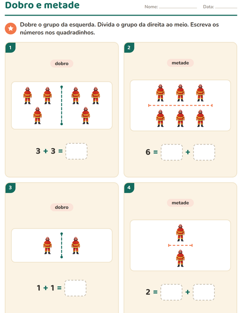 Pré-visualização da ficha de Dobro e metade com Profissões para 1º ano do ensino fundamental