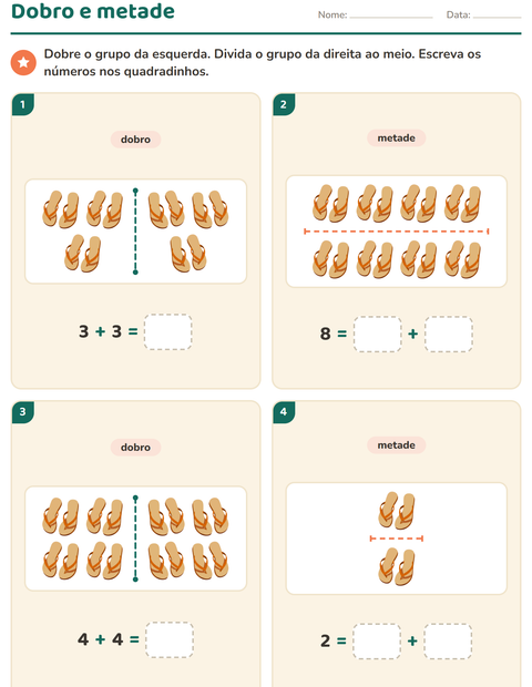 Pré-visualização da ficha de Dobro e metade com Roupas para 1º ano do ensino fundamental