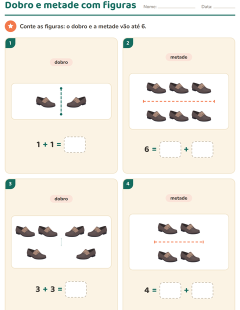 Pré-visualização da ficha de Dobro e metade com Roupas para 1º ano do ensino fundamental
