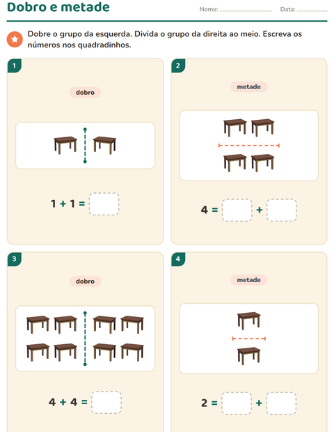 Pré-visualização da ficha de Dobro e metade com Sala de aula para 1º ano do ensino fundamental