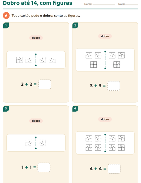 Pré-visualização da ficha de Dobro e metade com Sala de aula (P&B) para 1º ano do ensino fundamental