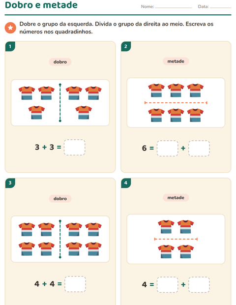 Pré-visualização da ficha de Dobro e metade com Verão para 1º ano do ensino fundamental