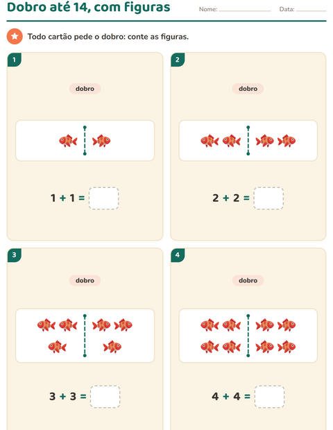 Pré-visualização da ficha de Dobro e metade com Vida marinha para 1º ano do ensino fundamental