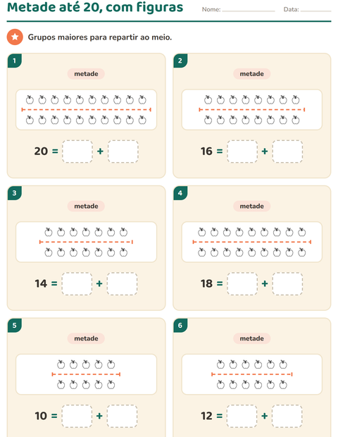 Pré-visualização da ficha de Dobro e metade com Frutas PB para 1º ano do ensino fundamental