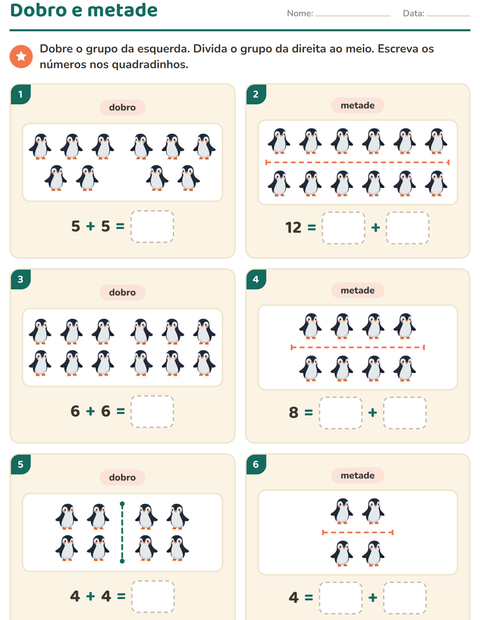 Pré-visualização da ficha de Dobro e metade com Inverno para 1º ano do ensino fundamental