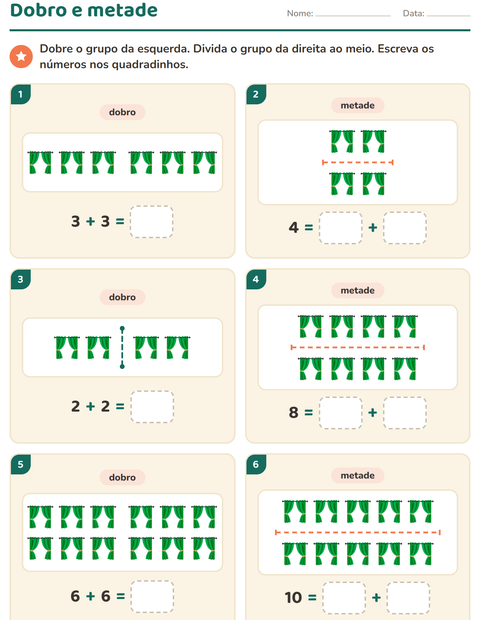 Pré-visualização da ficha de Dobro e metade com Móveis para 1º ano do ensino fundamental