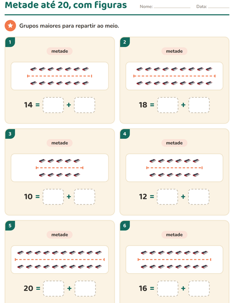 Pré-visualização da ficha de Dobro e metade com Música para 1º ano do ensino fundamental