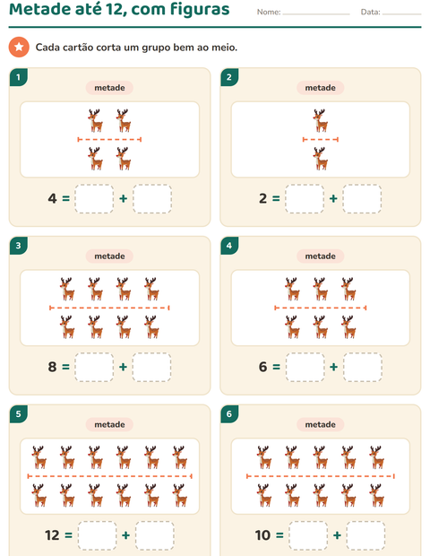 Pré-visualização da ficha de Dobro e metade com Natal para 1º ano do ensino fundamental
