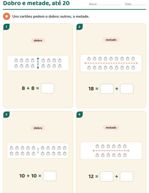 Pré-visualização da ficha de Dobro e metade com Natureza PB para 1º ano do ensino fundamental
