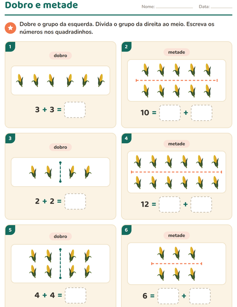 Pré-visualização da ficha de Dobro e metade com No supermercado para 1º ano do ensino fundamental