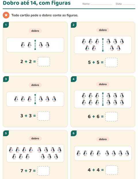 Pré-visualização da ficha de Dobro e metade com Pássaros 2 para 1º ano do ensino fundamental