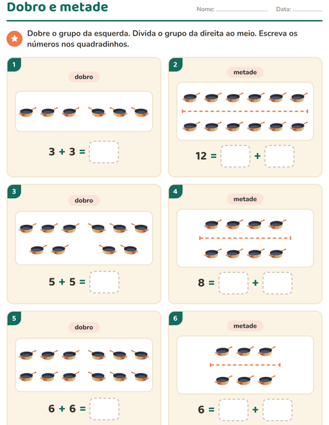 Pré-visualização da ficha de Dobro e metade com Pela casa para 1º ano do ensino fundamental