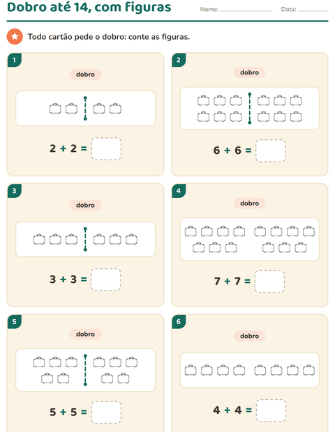 Pré-visualização da ficha de Dobro e metade com Praia PB para 1º ano do ensino fundamental