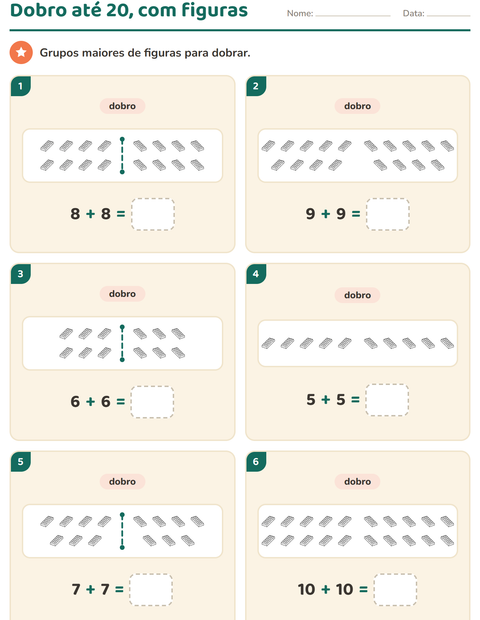 Pré-visualização da ficha de Dobro e metade com Sobremesa (P&B) para 1º ano do ensino fundamental