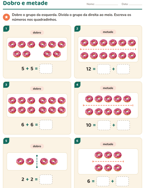Pré-visualização da ficha de Dobro e metade com Sobremesas e doces para 1º ano do ensino fundamental