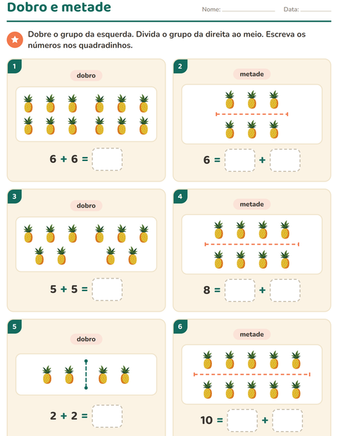 Pré-visualização da ficha de Dobro e metade com Verão para 1º ano do ensino fundamental