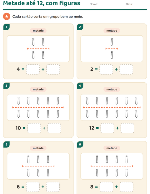 Pré-visualização da ficha de Dobro e metade com Vestuário PB para 1º ano do ensino fundamental