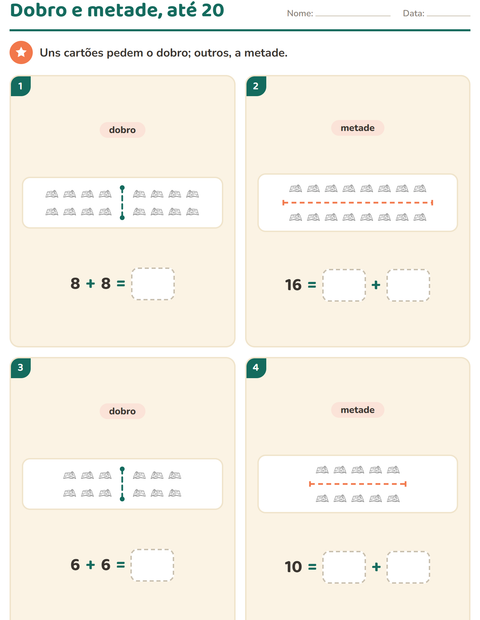 Pré-visualização da ficha de Dobro e metade com Viagens e Férias PB para 1º ano do ensino fundamental
