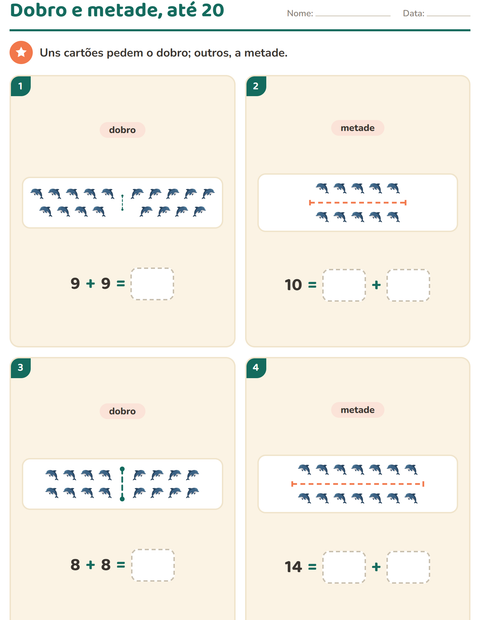 Pré-visualização da ficha de Dobro e metade com Vida marinha para 1º ano do ensino fundamental