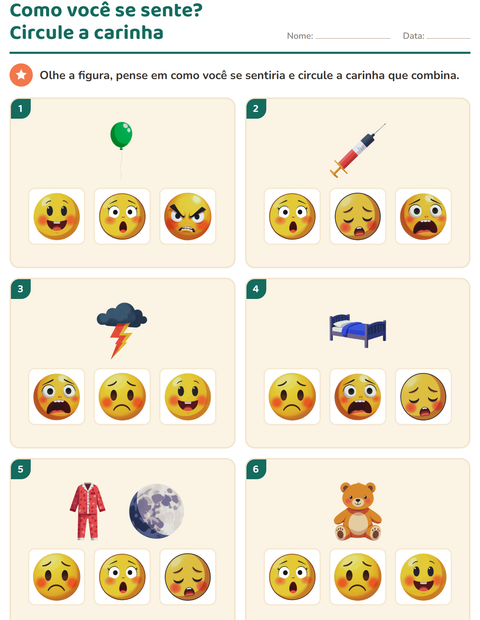 Pré-visualização da ficha de Emoções e sentimentos para Educação infantil (pré-escola, 5-7 anos)