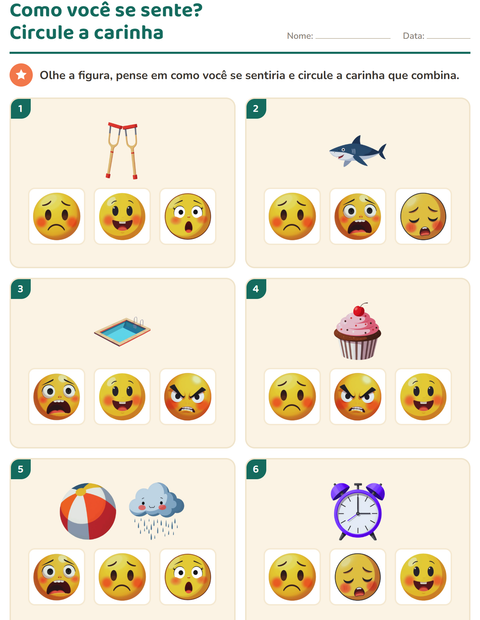 Pré-visualização da ficha de Emoções e sentimentos para Educação infantil (pré-escola, 5-7 anos)