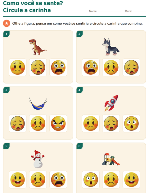 Pré-visualização da ficha de Emoções e sentimentos para Educação infantil (pré-escola, 5-7 anos)