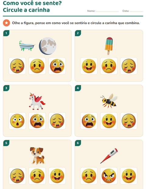 Pré-visualização da ficha de Emoções e sentimentos para Educação infantil (pré-escola, 5-7 anos)