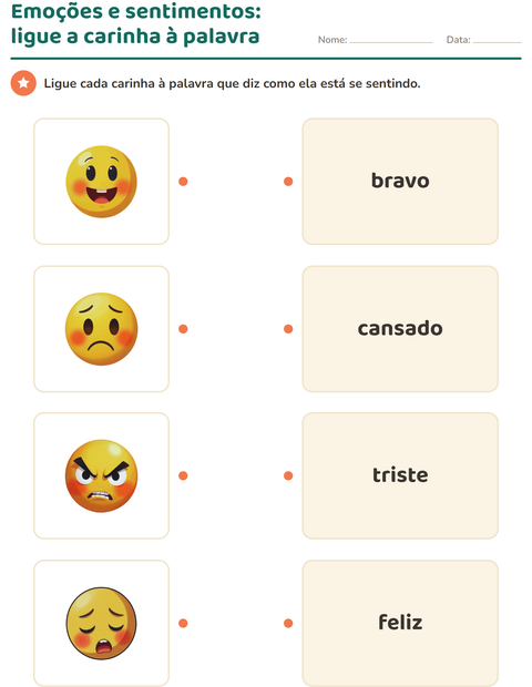 Pré-visualização da ficha de Emoções e sentimentos para Educação infantil (pré-escola, 5-7 anos)