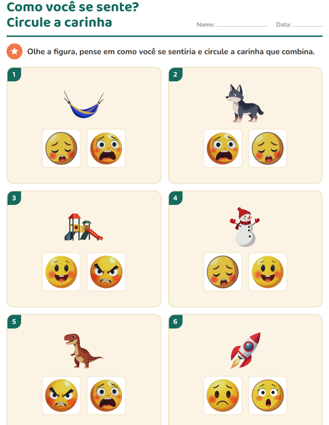 Pré-visualização da ficha de Emoções e sentimentos para Educação infantil (pré-escola, 5-7 anos)