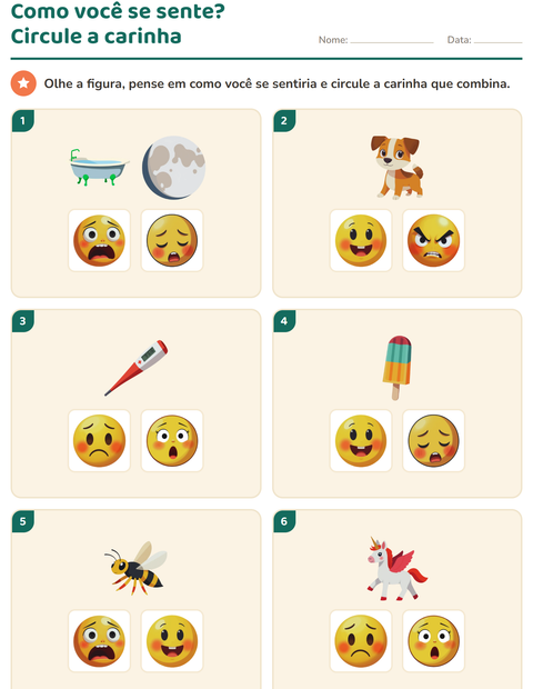 Pré-visualização da ficha de Emoções e sentimentos para Educação infantil (pré-escola, 5-7 anos)