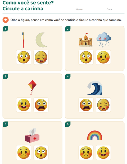 Pré-visualização da ficha de Emoções e sentimentos para Educação infantil (pré-escola, 5-7 anos)