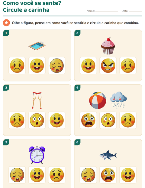 Pré-visualização da ficha de Emoções e sentimentos para Educação infantil (pré-escola, 5-7 anos)