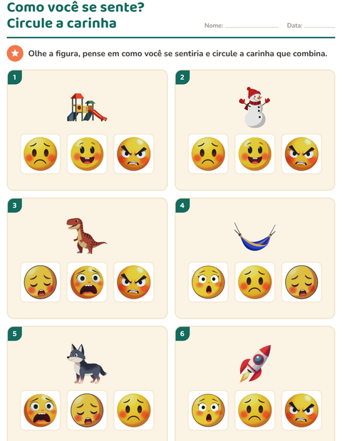 Pré-visualização da ficha de Emoções e sentimentos para Educação infantil (pré-escola, 5-7 anos)