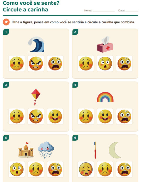 Pré-visualização da ficha de Emoções e sentimentos para Educação infantil (pré-escola, 5-7 anos)