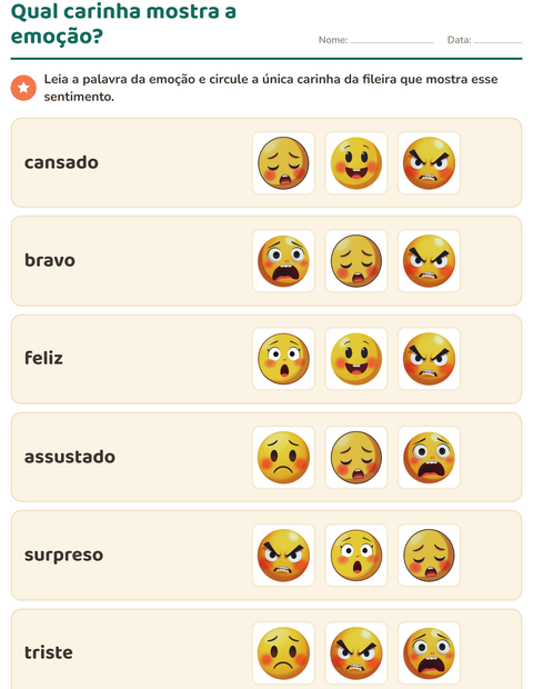 Pré-visualização da ficha de Emoções e sentimentos para Educação infantil (pré-escola, 5-7 anos)