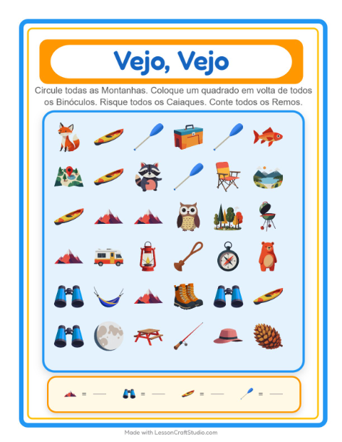 Pré-visualização da ficha de Encontre E Conte com Acampamento para Educação infantil (creche, 3-5 anos)
