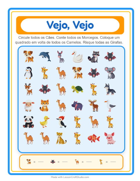 Pré-visualização da ficha de Encontre E Conte com Animais para Educação infantil (creche, 3-5 anos)
