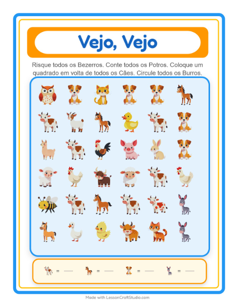 Pré-visualização da ficha de Encontre E Conte com Animais da fazenda para Educação infantil (creche, 3-5 anos)