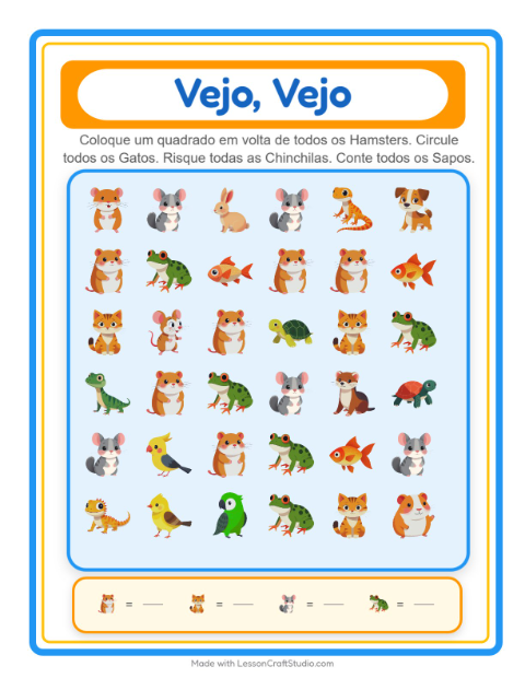 Pré-visualização da ficha de Encontre E Conte com Animais de estimação para Educação infantil (creche, 3-5 anos)