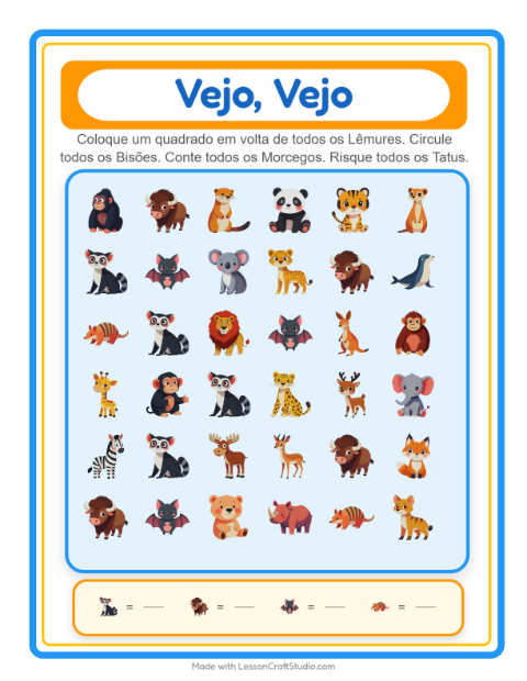 Pré-visualização da ficha de Encontre E Conte com Animais do zoológico para Educação infantil (creche, 3-5 anos)