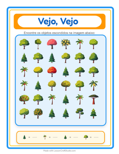 Pré-visualização da ficha de Encontre E Conte com Árvores para Educação infantil (creche, 3-5 anos)