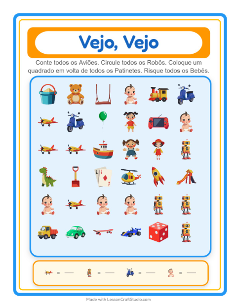 Pré-visualização da ficha de Encontre E Conte com Brinquedos para Educação infantil (creche, 3-5 anos)