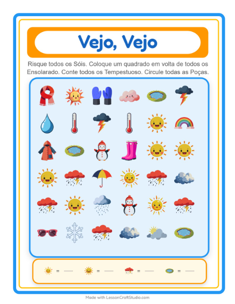 Pré-visualização da ficha de Encontre E Conte com Clima para Educação infantil (creche, 3-5 anos)